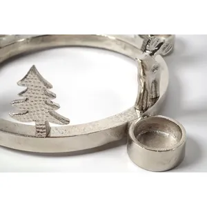Round Silver Handmade <b>Candle</b> Stand with Reindeer and Tree Decor for Christmas Home Decoration - Product Image 3