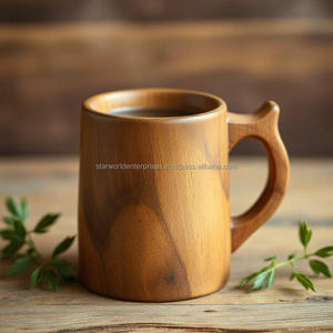 Tazas de cerámica de madera de acacia hechas a mano, utensilios de cocina y mesa a granel para senderismo acuático y fiestas - Product Image 6