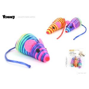 Yommy Elastic Thread <b>Mouse</b> Cat <b>Toy</b> 7.65cm Colorful Striped Interactive Pet <b>Toy</b> - Product Image 1