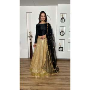 Hermoso Lehenga Choli con Corte en A para Fiestas, Cintura Natural con Adorno de Borde Metálico, Elegante Ropa de Fiesta - Product Image 3