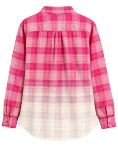เสื้อเชิ้ตผ้าสักหลาดลายสก็อตสีชมพูไล่เฉดสำหรับผู้หญิง ผลิตตามสั่ง แขนยาว ติดกระดุม ลำลอง ผ้าคอตตอนผสม เหมาะสำหรับฤดูใบไม้ร่วงและฤดูหนาว - Product Image 2