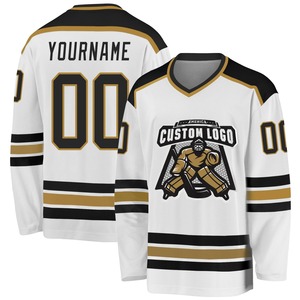 Maillot de hockey personnalisé blanc, noir, or vieilli – Uniformes d'équipe sublimés, respirants, en maille, sans manches, unisexe - Product Image 1