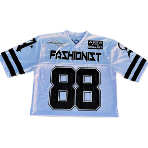 Maillot de football américain personnalisé 100 % polyester respirant en maille, style streetwear pour homme, coupe oversize, haut de sport tendance, col en V - Product Image 1