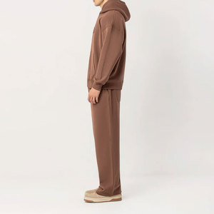 Ensemble de survêtement marron imprimé pour homme avec capuche, pantalon de survêtement long et sweat-shirt, logo en relief, taille élastique, 100 % coton, style streetwear - Product Image 4