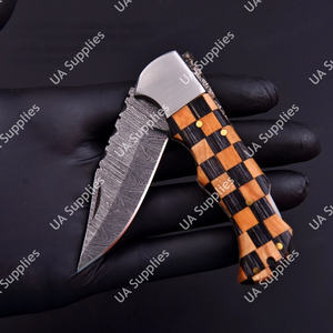 Damascus Steel Camping <b>Folding</b> Pocket <b>Utility</b> <b>Knife</b> OEM ODM OBM Drop Point Blade Slide Open Colorful Handle Industrial Grade - Product Image 6