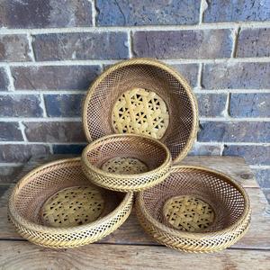 Lot de 4 paniers gigognes vintage en bambou et rotin tressés, faits à la main, plateaux de rangement peu profonds, fournisseur en gros du Vietnam - Product Image 1