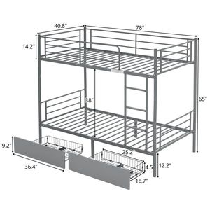Letto a Castello Convertibile Stabile con 2 Cassetti Grigi per Stoccaggio, Letto a Soppalco in Metallo Divisibile in Due Letti Singoli - Product Image 3