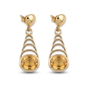 Pendientes Largos de Citrino Natural en Latón Chapado en Oro, Facetados, Modernos, Minimalistas, Joyería de Diseño para Mujer, Regalo - Product Image 1