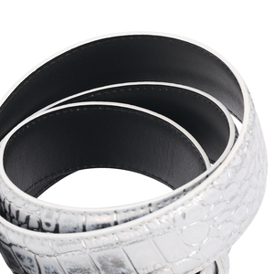 Ceinture en cuir de vachette pour femme, tendance vintage, gaufrée et délavée, avec boucle ardillon en cuivre, motif lettres, imperméable - Product Image 5