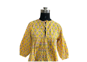 Vestido Túnica de Algodón con Estampado Floral Tejido Estilo Bohemio Hippie, Estampado Flock, Prenda de Verano, Bordado, Estilo Casual, Corto - Product Image 1