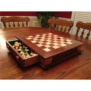 8" Round Wooden Chess Set | Foldable Magnetic Board with Felted Interior Drawer | Portable Tabletop Strategy <b>Game</b> for Export - Product Image 2