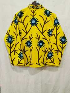 <b>Yellow</b> Hand Embroidered Floral Jacket Stand Collar Woven Fabric Spring Women's <b>Coat</b> - Product Image 2