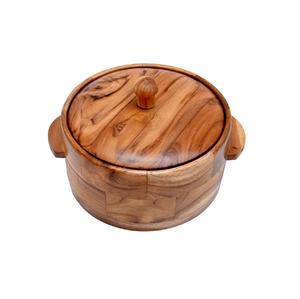 Caja para Chapati de Madera de Acacia Hecha a Mano con Base Plana, Caja para Guardar Alimentos, Calentador de Alimentos, Decoración para el Hogar, Roti Dabba Redondo para Cocina - Product Image 4