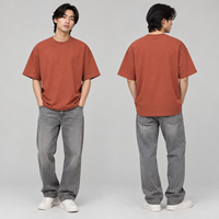 Kaos oblong pria oversized model boxy, bahu jatuh, potongan longgar, katun tebal, streetwear, produsen grosir