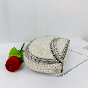 Bolso de mano con cuentas de perlas blancas para mujer con Escultura Moderna hecha a mano, bolso de noche nupcial con marco de Metal antiguo para fiestas, bodas - Product Image 5