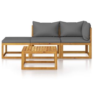 Ensemble de salon de jardin en bois d'acacia gris foncé, 100% polyester, meubles d'extérieur élégants - Product Image 3