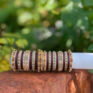 Gold Plated Crystal Stone Pearl Meenakari <b>Bangles</b> <b>Set</b> - Product Image 3