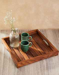 Bandeja de Servir Rectangular de Madera de Pino Hecha a Mano, Diseño Más Vendido, Bandeja de Servir Moderna y Decorativa para Café - Product Image 1