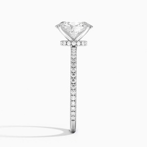 Bague de fiançailles en diamant taille ovale en or blanc avec bande pavée, style classique pour femme - Product Image 4