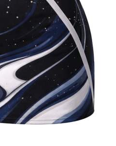 Ensemble jupe deux pièces personnalisé pour femme, noir et bleu marine, imprimé marbré, crop top sans manches, mini-jupe taille haute, tenue douce et extensible - Product Image 6