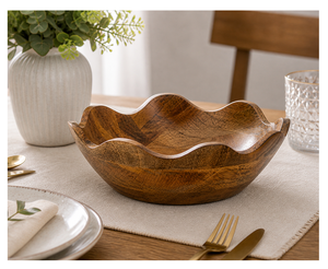 Bol à salade et à fruits en bois de manguier sculpté à la main, grand modèle, vaisselle de cuisine écologique, design minimaliste, décoration d'intérieur - Product Image 2