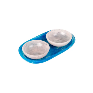 Handmade Polished Eco-Friendly BPA Free Resin <b>Bowls</b> Set Crackle Glaze <b>Blue</b> Tray Classic Design Stocked Dishwasher Safe Party - Product Image 1