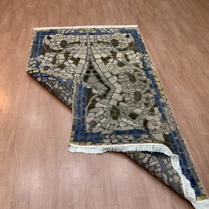 Hand Knotted Wool Area Rug-TRO-0253 Modern Geometric <b>Mosaic</b> for Living Room Wool Silk Area Rug - Product Image 6