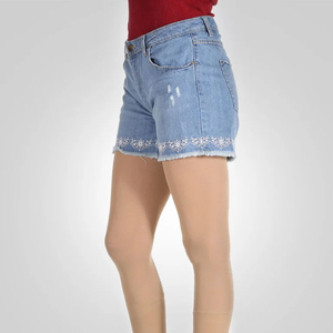 Women's Fashion Casual Denim Jean Shorts Plus Size Cotton Jeans Pants with Print Blue Logo on Waist Cheap Price for Summer - Product Image 2