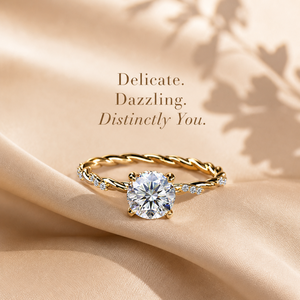 Bague de fiançailles solitaire en or jaune avec diamant moissanite rond de 2 carats et pavé torsadé - Product Image 2