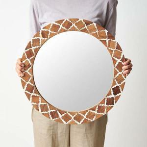 Espejo de Pared Redondo Moderno de Lujo con Incrustaciones de Hueso Azul, Diseño Geométrico, para Decoración del Hogar en el Dormitorio - Product Image 2