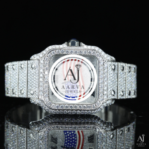 Montre à quartz carrée en acier inoxydable incrustée de diamants pour homme AARVA JEWELS, cadran en cristal saphir, fermoir papillon, 3BAR étanche - Product Image 1
