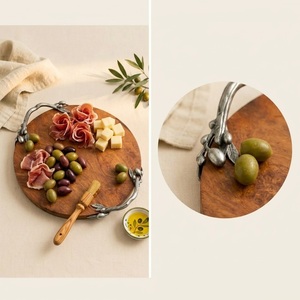 Plateau de service en bois artisanal et écologique avec poignées décoratives en branches d'olivier argentées, planche à fromage en bois d'acacia de qualité supérieure pour mariage - Product Image 5