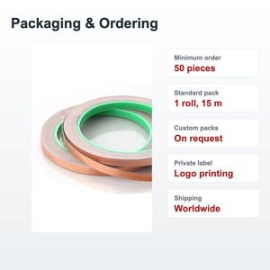 TECHINSTRO เทปทองแดงนำไฟฟ้า 12 มม. x 15 ม. พร้อมกาวนำไฟฟ้าสำหรับป้องกัน EMI ซ่อมแซม PCB สายดิน CFT-0012 - Product Image 2