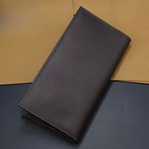 Multi Card Slot Travel Passport Sleeve Cash Storage <b>Brown</b> Leather <b>Wallet</b> Men Long Checkbook Cover Mesh ID Window Zipper Pocket - Product Image 1