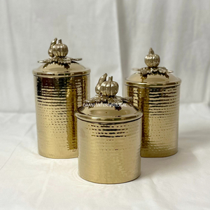Collection de boîtes hermétiques artisanales en métal martelé or et argent de qualité supérieure avec plateau – Contenants décoratifs pour aliments secs de cuisine - Product Image 4