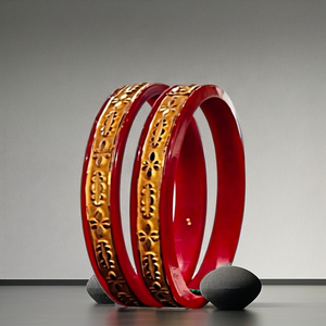 22K Solid Gold Red Coral Pola <b>Bangles</b> Traditional <b>Indian</b> Bengali Jewelry For Women Genuine Gold Inlaid Red Resin Bracelet - Product Image 1