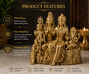 Ídolo Shiv Parivar de Latón Puro Chapado en Oro de Jaipur Metals |   Estatua 100% de Latón |   Mesa Tradicional Hecha a Mano |   5.5x3.5x5.5cm |   60g | - Product Image 2