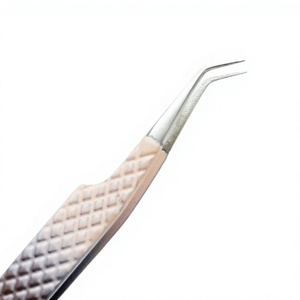 Pince à épiler pour extensions de cils, couleur nude et marron, revêtement poudré, 3 pointes différentes, pointe argentée / emballage en boîte blanche - Product Image 5