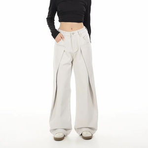 Jean ample en denim de coton de haute qualité pour femme, coupe large, style classique hip-hop, avec boutons décoratifs, blanc - Product Image 3