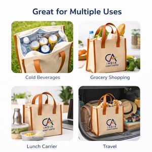 Bolsa de Almuerzo Biodegradable Juco con Cierre de Cremallera, Bolsa de Compras Reutilizable Ecológica, Asas de Cuero Reforzadas, Logotipo Personalizado - Product Image 3