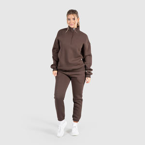 Sweat-shirt d'hiver pour femme, brodé et personnalisé, grande taille, demi-zip, coupe oversize à épaules tombantes, pour le sport, à prix de gros - Product Image 3