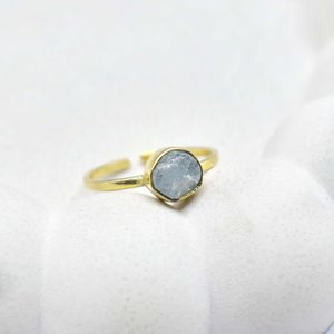 Raw Aquamarine Rough <b>Ring</b> <b>Adjustable</b> Gold Plated Crystal <b>Ring</b> Natural Gemstone Healing Jewelry for Women - Product Image 1
