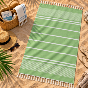 Serviettes de plage Fouta en coton 100% à rayures teintes, haute absorption d'eau, logo personnalisé, OEM, pour la vente en gros - Product Image 5