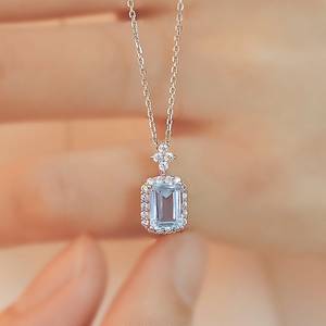 Aquamarine Topaz Vintage Gold Plated Sterling Silver Charm Necklace Bridal Jewelry Anniversary Birthday Gift for Her Elegant - Product Image 4