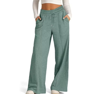 Pantalon de jogging évasé pour femme en gros, 100 % coton, respirant, doux, coupe ample, jambe large droite, pantalon évasé ample pour femme - Product Image 1