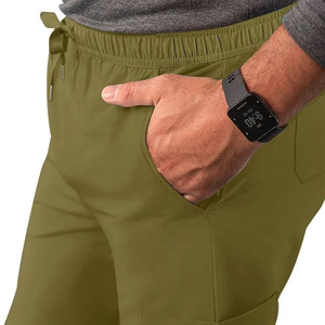Pantalon cargo médical respirant en coton et polyester avec cordon élastique, vert foncé, pour médecins et infirmières - Product Image 6