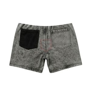 Shorts en jean délavé noir et gris, coupe décontractée, en coton épais respirant, style rétro pour homme - Product Image 2