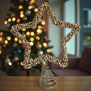 Adorno Festivo Dorado para la Punta del Árbol de Navidad con Forma de Estrella y Campana, con Base Metálica en Espiral para una Decoración Navideña Brillante y un Atractivo Decorativo de Temporada - Product Image 2