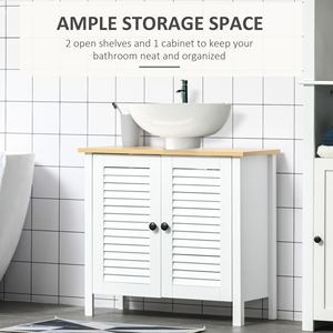 Meuble de salle de bain moderne à double porte, blanc, pour rangement sous évier, en MDF et bois, idéal pour hôtels et écoles - Product Image 5