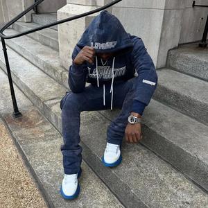 Vêtements de rue délavés à l'acide 100% coton pour hommes, vêtements de ville d'hiver décontractés, personnalisés, imprimés numériquement de haute qualité, grande taille, vêtements écologiques - Product Image 2